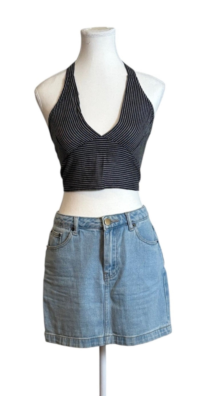 shedol rara bra top charcoal stripe front